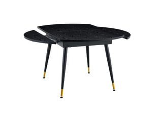 Table à manger extensible ronde à ovale noire, plateau mdf, pieds métal avec accents dorés, 6 à 8 places