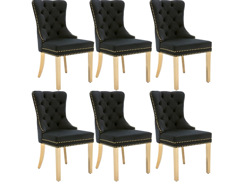  Lot de 6 chaises de salle à manger en velours noir et doré  - Conforama A