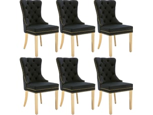 Lot de 6 chaises de salle à manger en velours noir et doré