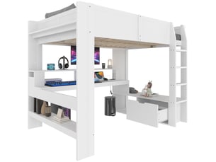 Lit mezzanine 140x200 cm <strong>MERAX</strong>  <strong>lit enfant blanc</strong> coloris blanc
