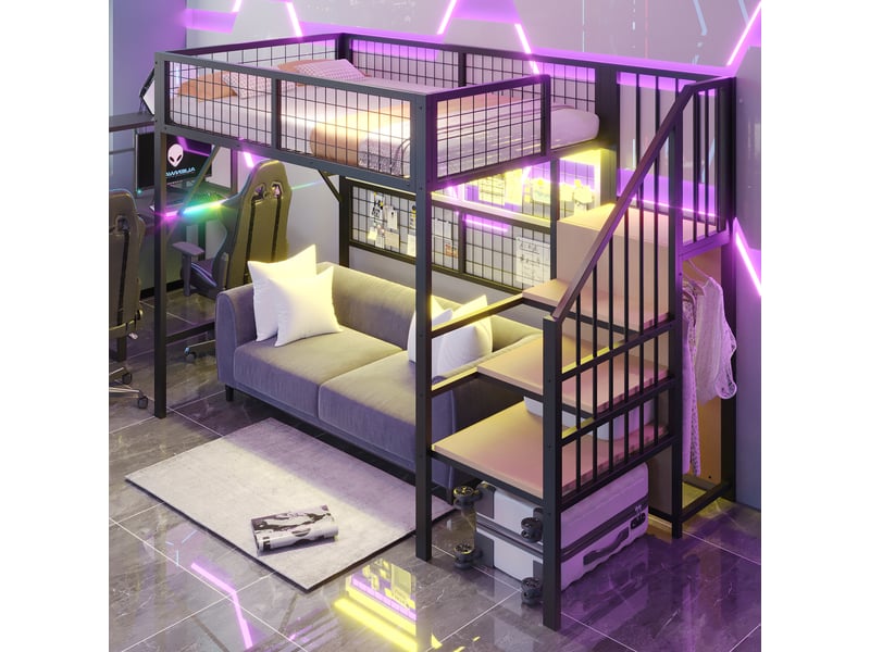  Lit superposé en métal noir 95x255 cm  - Conforama D