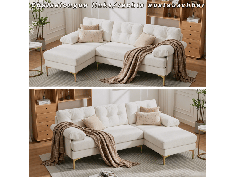 Canapé d’angle 3 places avec méridienne réversible - accoudoirs rembourrés, chenille beige 187,5 × 130 × 79 cm - Conforama E