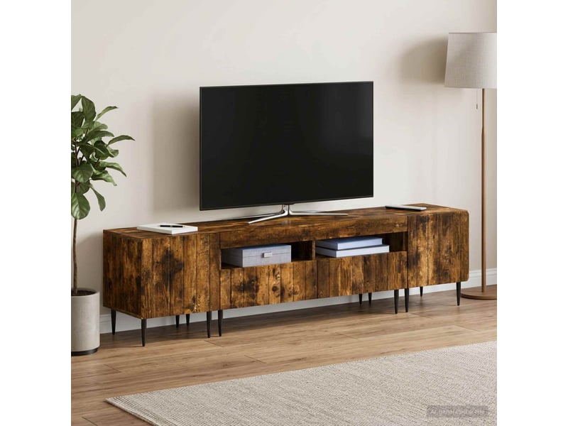  Meuble tv - banc tv - meuble de rangement led 5 pièces chêne fumé bois d'ingénierie  - Conforama B