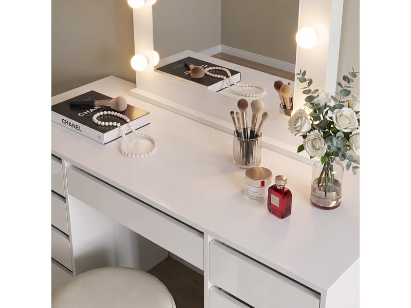  Coiffeuse bella doppio - avec miroir - éclairage led - 150x55x78 cm - blanc brillant BELLA - Conforama D