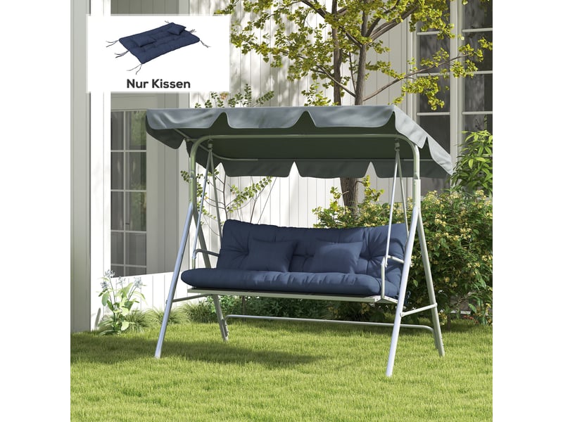  Ensemble de 4 coussins d'assise, 150 x 50 cm, coussins de chaise déperlants avec attaches, 10 cm d'épaisseur, bleu marine  - Conforama D