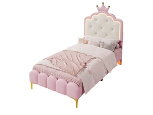 Lit simple 90x200 cm <strong>MERAX</strong>  <strong>lit enfant rose</strong> coloris rose