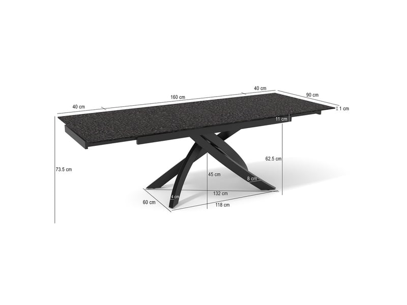 Table extensible 160 à 240 cm verre bullé gris anthracite pied entrecroisé - atlanta 11  - Conforama E