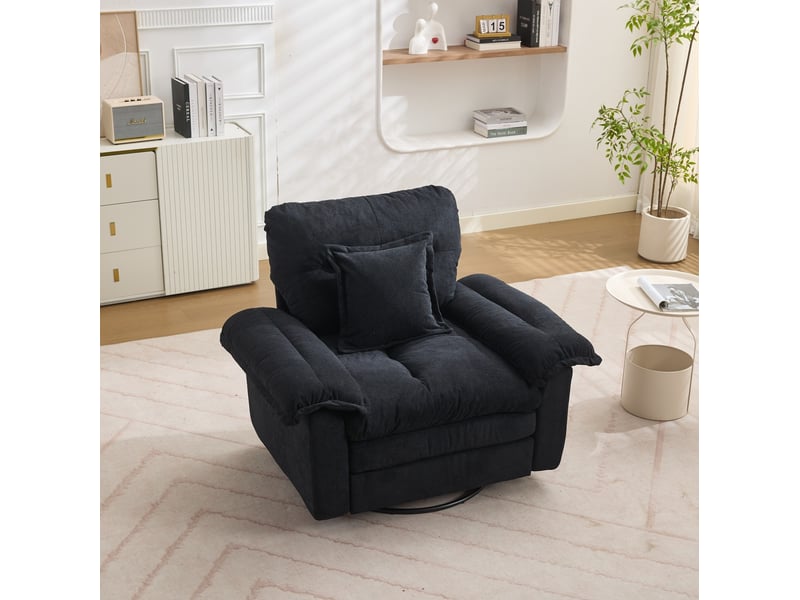  Fauteuil pivotant tcqpz oversize en chenille noire 116 x 84 x 96 cm avec rotation 360° et coussin de soutien  - Conforama B