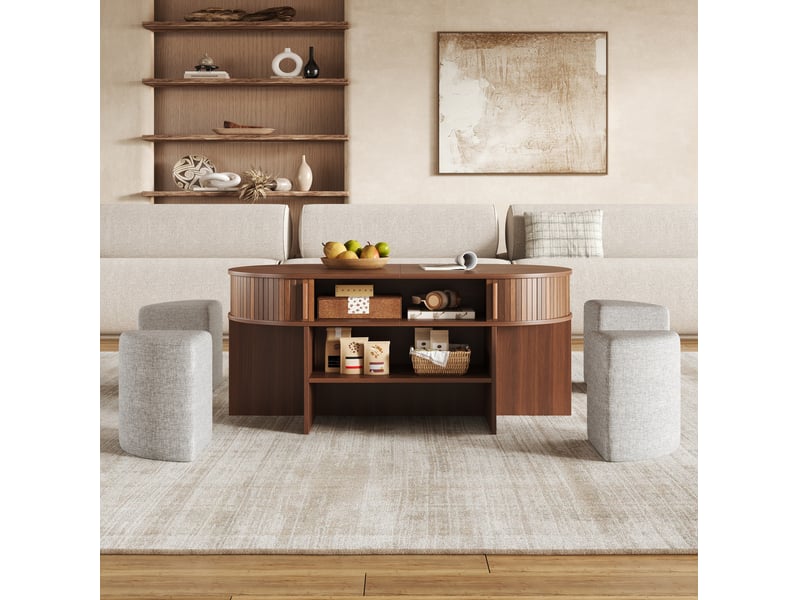  Table basse ovale 120x60x51,5 cm avec rangement panneau de particules et mdf noyer  - Conforama E