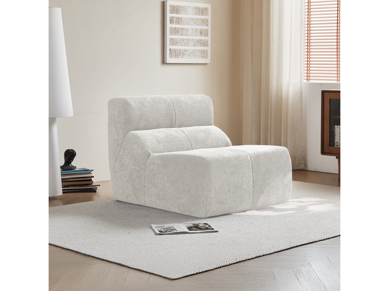Fauteuil fixe 1 place en velours blanc, canapé compressé sans montage au style moderne pour votre salon - Conforama B