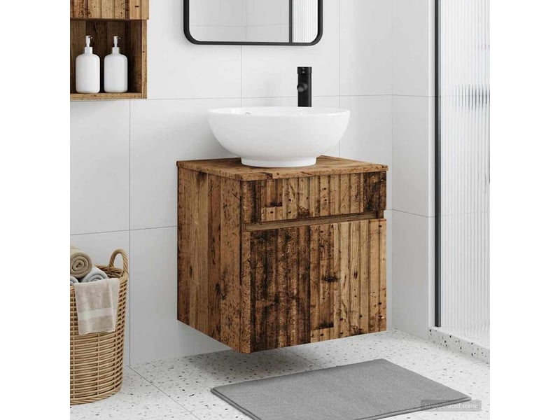 Meuble de lavabo mural, rangement salle de bain bois ancien 49x44.5x66.5 cm - Conforama B