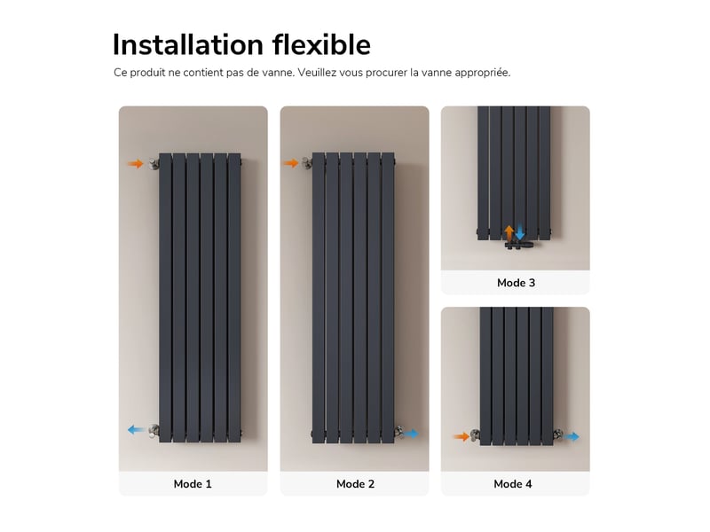  Emke radiateur eau chaude en acier anthracite à tubes plats 160 x 46 cm 1449w double épaisseur  - Conforama D