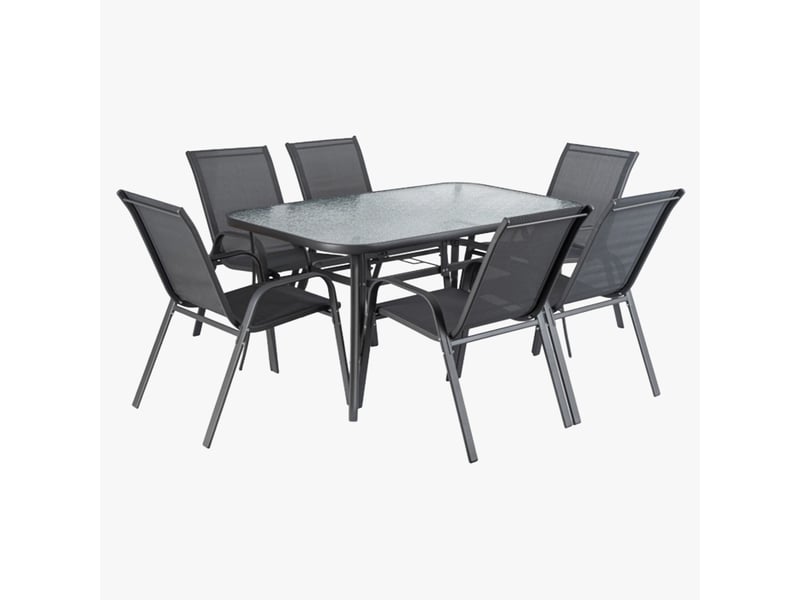  Ensemble de mobilier de jardin avec 6 chaises et table en verre et  - Conforama D