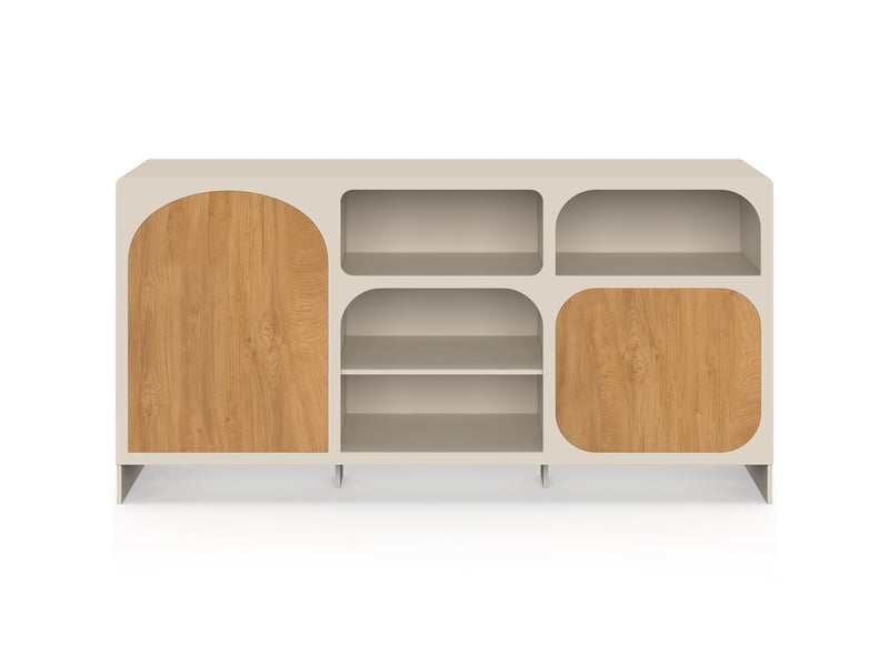  Buffet 160 cm athena 2 portes avec 4 niches design organique beige et effet bois  - Conforama C