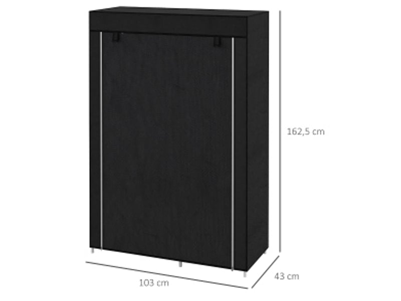 Armoire en tissu avec penderie, 6 étagères et fermeture zippée, en acier noir pour la chambre, 103 × 43 × 162,5 cm  - Conforama C