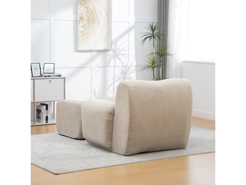  Fauteuil relax, fauteuil de salon – avec repose-pieds, mousse haute densité, en chenille, sans montage, kaki clair  - Conforama W