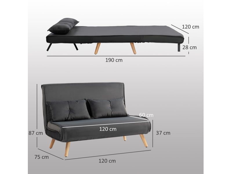  Canapé-lit modenvie 2 places convertible 190 x 120 cm gris foncé dossier réglable  - Conforama C