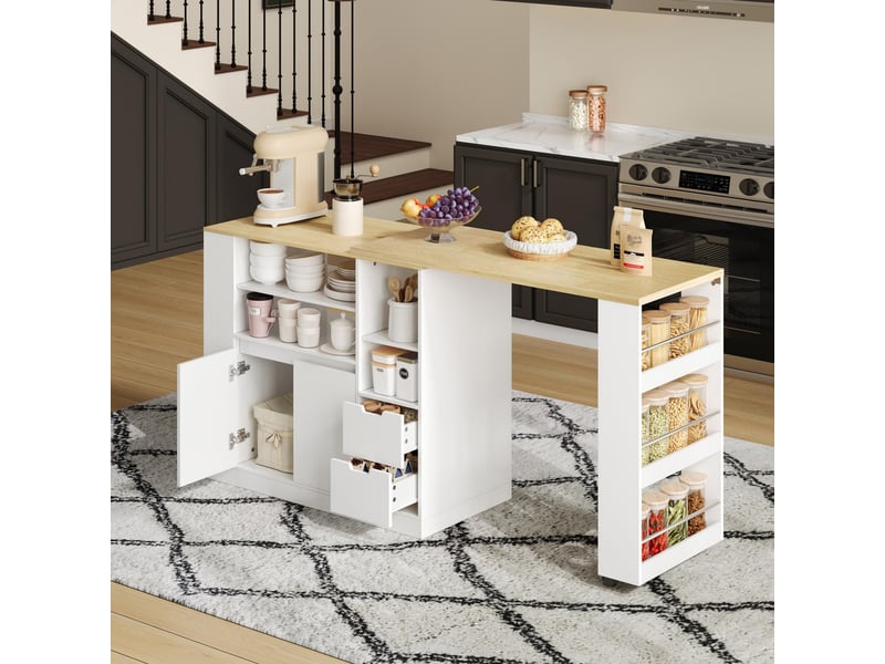  Îlot de cuisine 2 portes 2 tiroirs coloris blanc mdf îlot de cuisine blanc - Conforama D