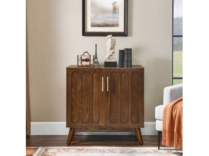 Buffet vintage en mdf et bois massif avec pieds, portes rainurées et étagères réglables 4071258409019 - Conforama B