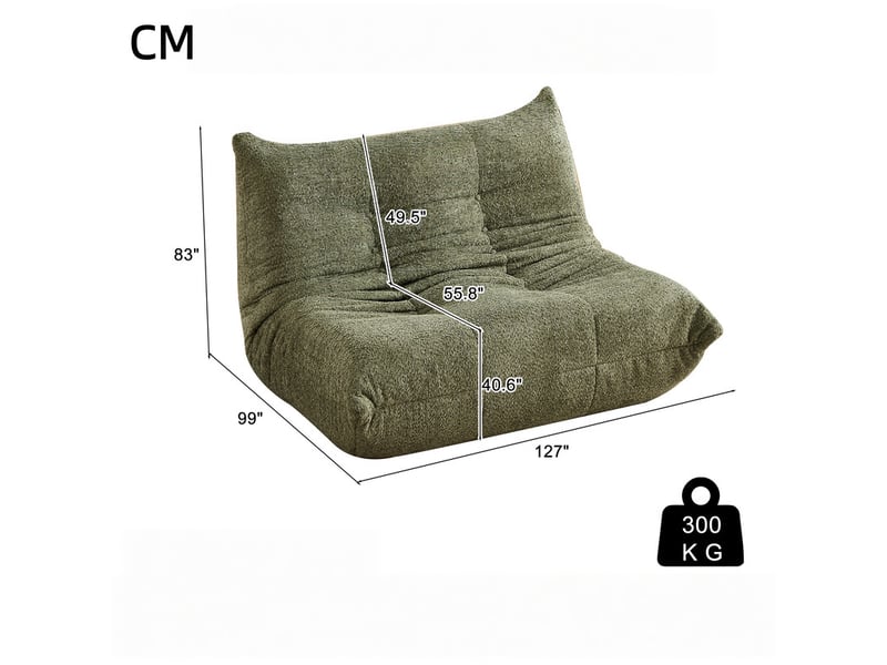  Canapé droit style togo en chenille, 2 places, sol sans accoudoirs, mousse à mémoire, 83x127x99 cm, vert  - Conforama C