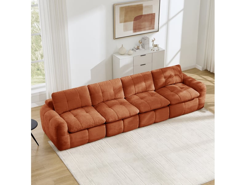 Canapé modulable 334x97x68 cm 4 places en chenille orange - Conforama E