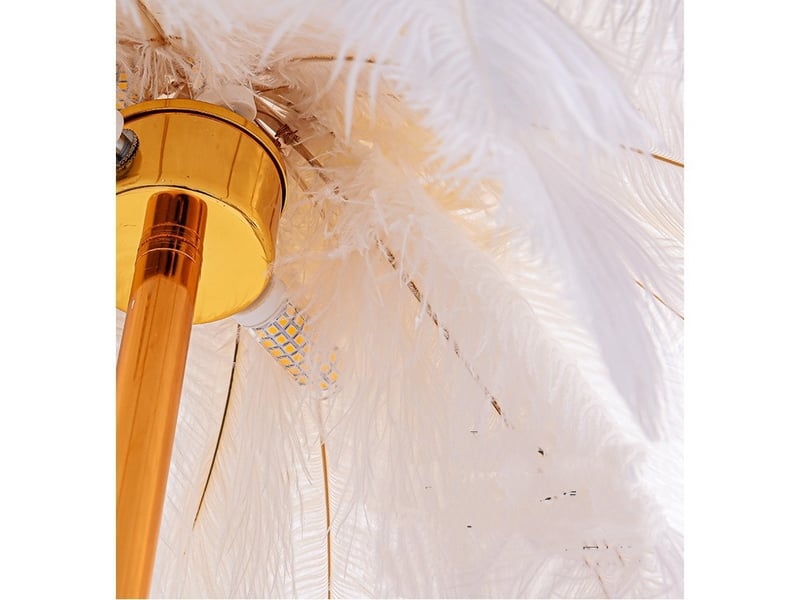 Lampadaire en plumes d'autruche naturelles - corps doré, 3 couleurs à intensité variable - Conforama E