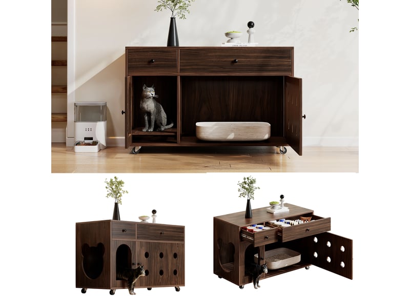  Meuble cache-litière avec rangement, maison de toilette discrète, noyer, 100 x 45 x 66 cm, mdf Fay Lum - Conforama D