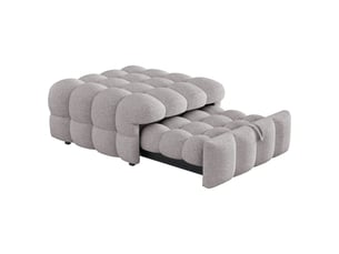 Canapé-lit capitonné 2-en-1, pouf intégré, lit d'appoint extensible, tissu bouclé gris, design moderne.