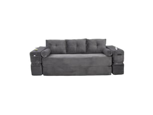 Canapé droit compressé convertible OKWISH 3 places Velours côtelé gris foncé