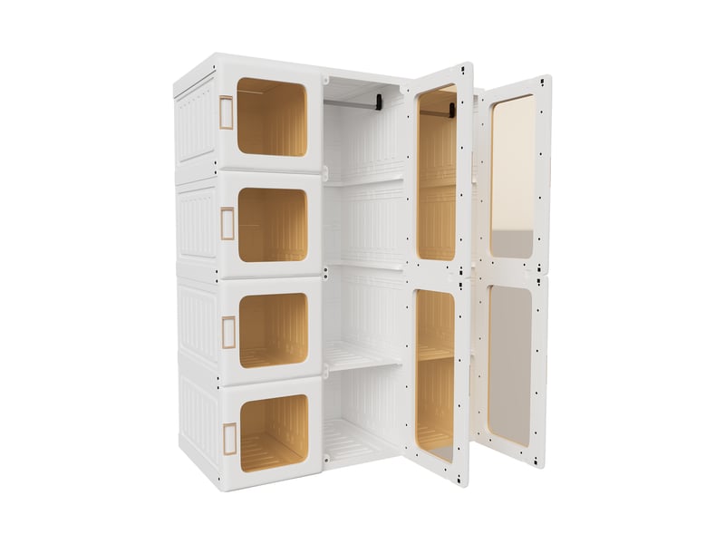 Armoire de rangement pliable en pp,12 compartiments + 2 tringle, portes transparentes pet,pour chambre,blanc,104x50x136 cm - Conforama A
