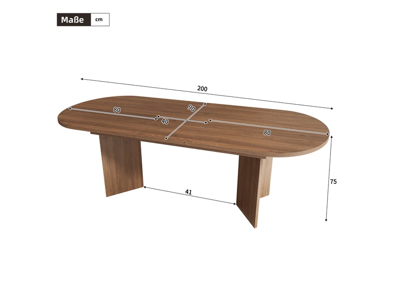Table à manger extensible 160–200 x 90 x 75 cm, avec bords arrondis, plateau épais, pour 6 à 8 personnes, noyer - Conforama C