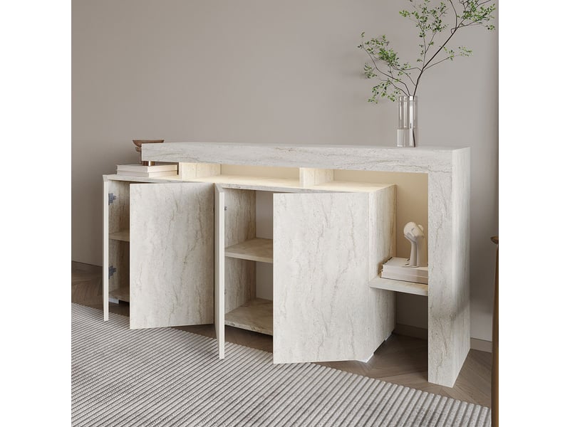 Madia moderne avec étagères et lumières led uvar - beige  - Conforama B