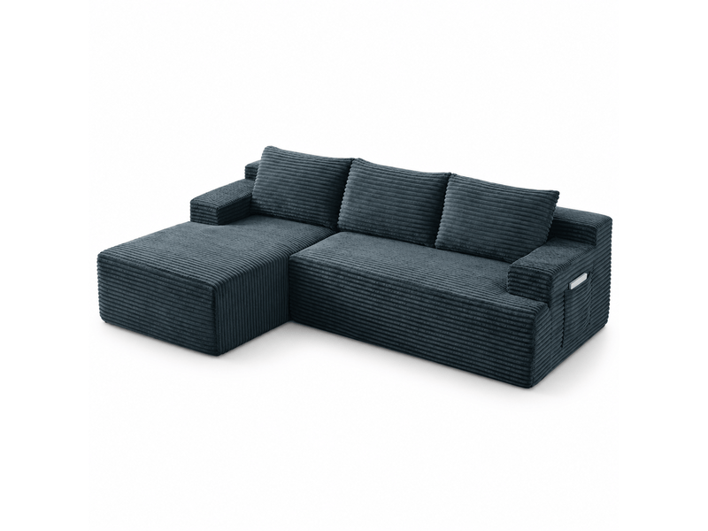  Canapé d’angle l (à gauche) modulable 4 places 238 x 152 x 66 cm, assise profonde, convertible et sans montage, velours côtelé, gris foncé OMNIGLINT TRADING LTD - Conforama A