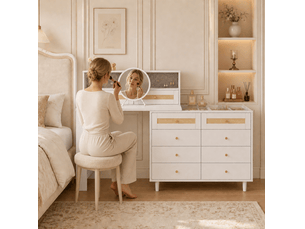 Coiffeuse 10 tiroir(s) Miroir  avec 0 tabouret(s) inclu(s)  <strong>OKWISH</strong> <strong></strong>  coloris blanc