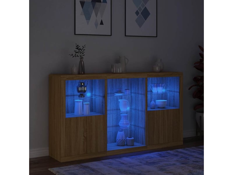  Buffet - bahut - meuble de rangement avec lumières led chêne sonoma 181,5x37x100 cm  - Conforama E