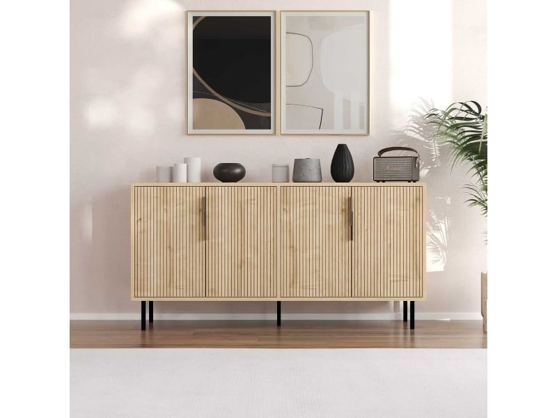  Buffet 4 portes en aggloméré clara chêne  - Conforama E