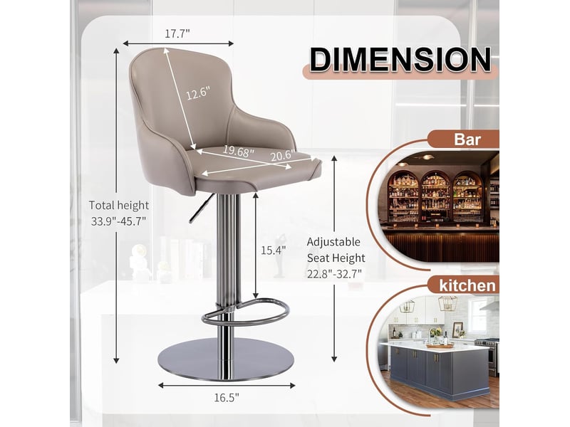  Tabouret de bar pivotant réglable en hauteur gris inox cravdom  - Conforama E