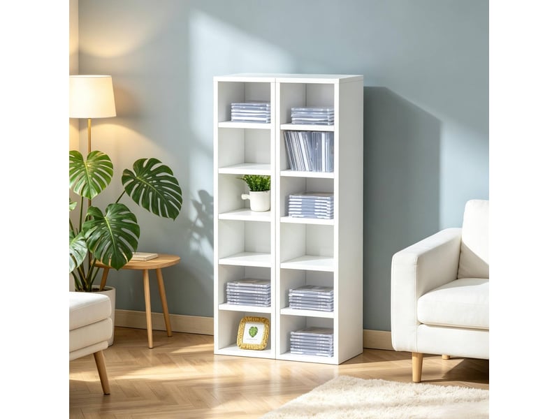  Meuble de rangement cd 101,5x29x17,5 cm 12 compartiments mdf panneau de particules blanc  - Conforama B