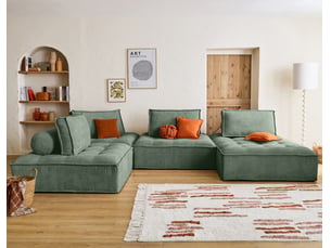 Canapé d'angle panoramique fixe BESTMOBILIER MARISOL 7 places Velours Vert