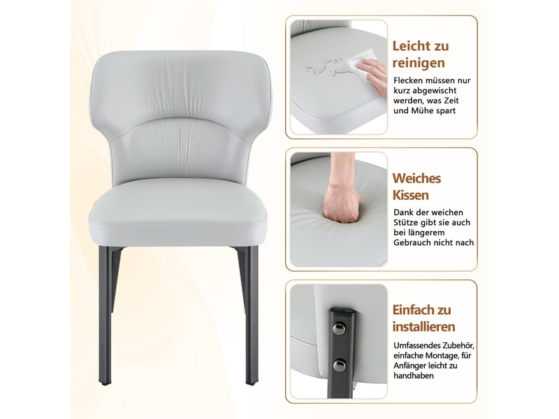  Lot de 2 chaises de salle à manger,avec pieds métal noir,similicuir,gris  - Conforama E