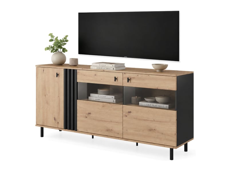  Buffet hare, bahut 3 étagères, 165x40x82h cm chêne nœuds marron Hare - Conforama A