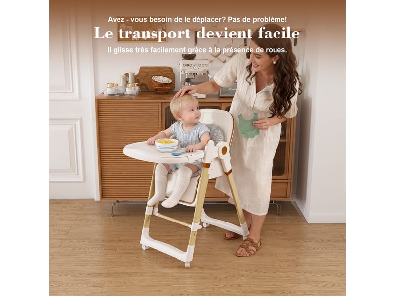  Chaise haute pour bébé, convertible en balancelle, harnais de sécurité à 5 points, blanche  - Conforama E