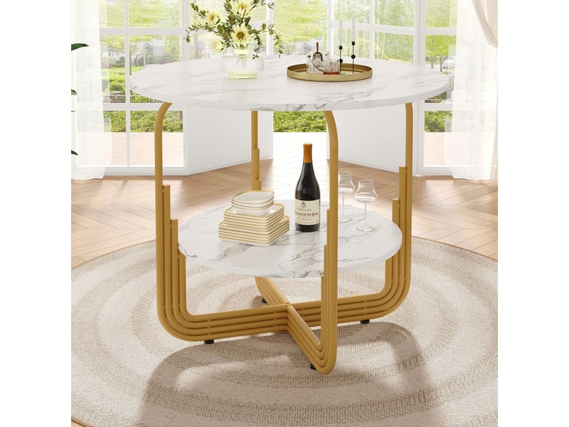  Table de cuisine 80x80, plateau marbre mdf table à manger, rangement intégré, pieds réglables  - Conforama B