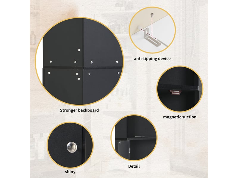  Colonne sdb 36,5x10x155 cm, meuble d'angle avec rangement, étagère réglable et portes, aggloméré, noir  - Conforama R