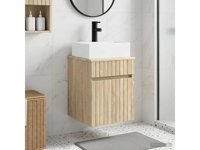  Meuble-sèche avec évier mural chêne sonoma 39x41x62.5 cm  - Conforama B