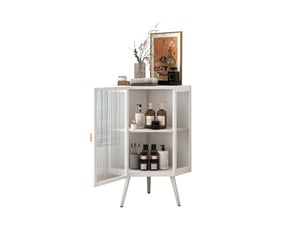 Meuble d'angle en métal et verre trempé blanc 56 x 42.5 x 80 cm