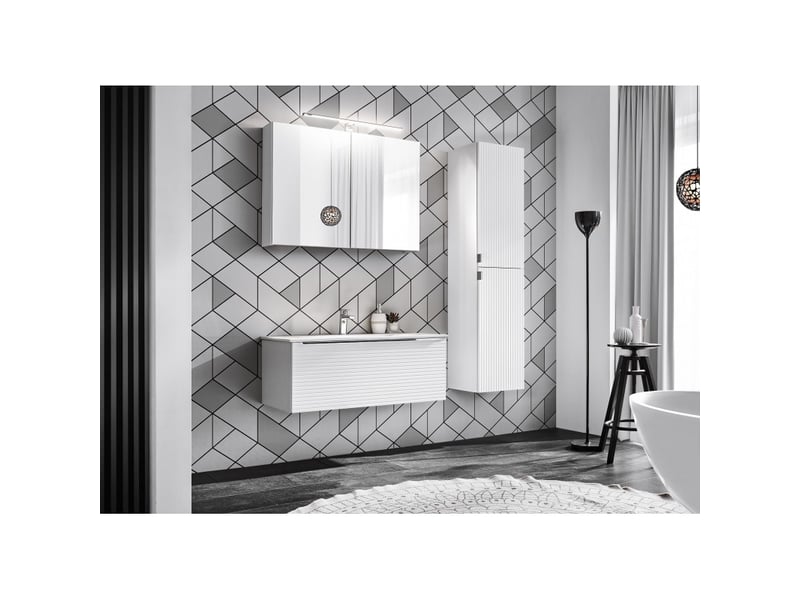  Ensemble salle de bain meuble vasque 90 cm + 2 éléments - camille white  - Conforama A