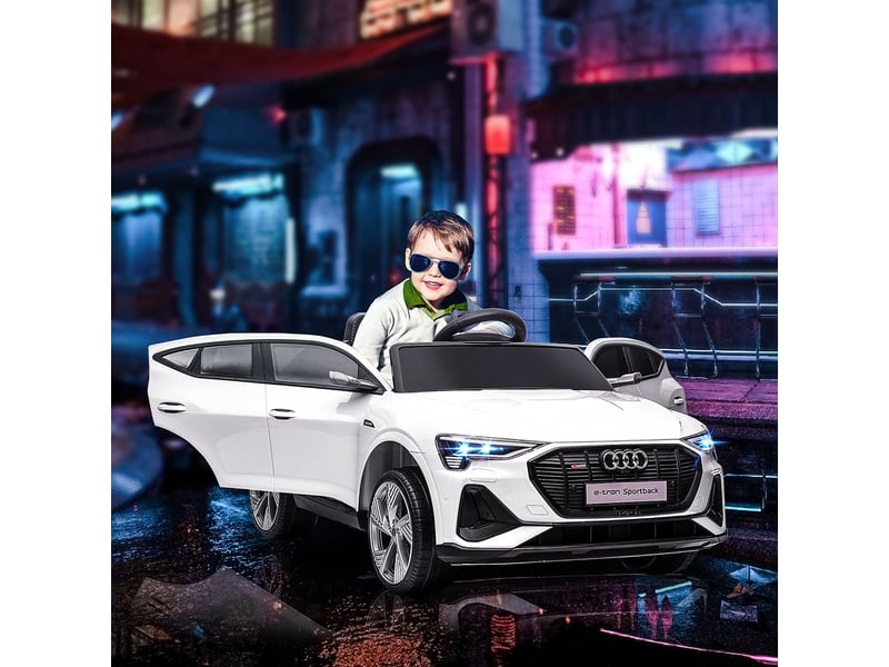  Voiture électrique enfant 12v audi e-tron, télécommande, ceinture, mp3usbtf, 3-5 ans, 3-5 kmh, blanche.  - Conforama D