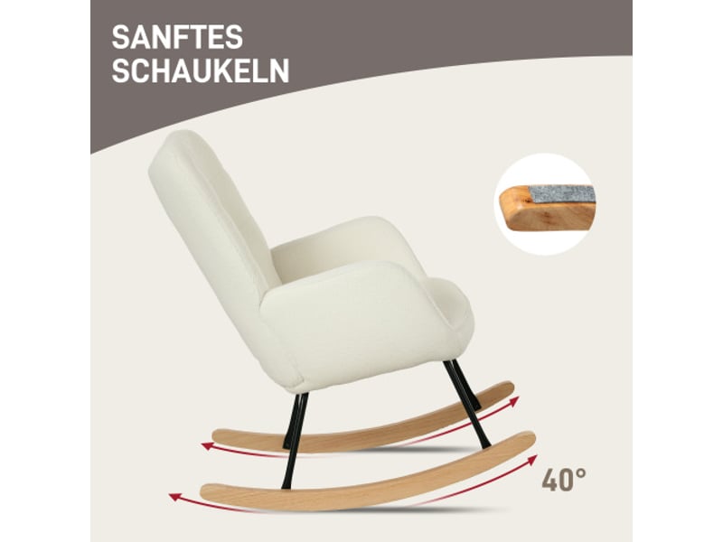  Fauteuil à bascule - aspect polaire berbère, avec patins en bois - capacité de charge max 120 kg - blanc  - Conforama D