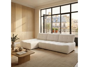 Canapé d'angle gauche fixe <strong>MOBILIER DECO</strong> <strong>DALIA-M3-ECRU</strong> 5 places Tissu blanc écru